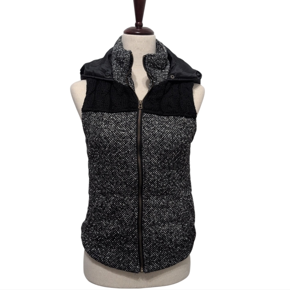 Aeropostale Puffer Vest Mixed Media Black Knit Top With Hoodie Zip Up Women's XS